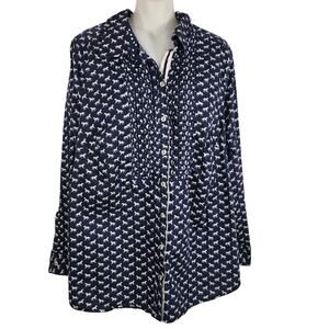 Charters Club Women Horse Equestrian Print Button Western Barn Shirt 16W Pleated